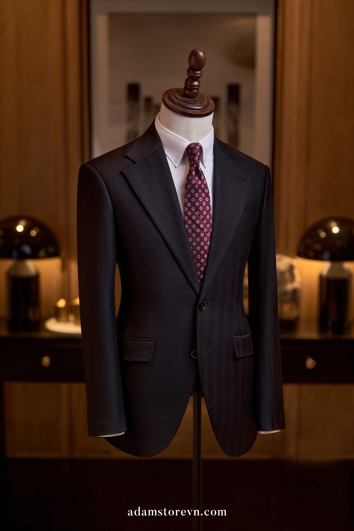 Áo vest đen sọc chìm cổ ve khuyết 1 hàng khuy Adam Store - AV344