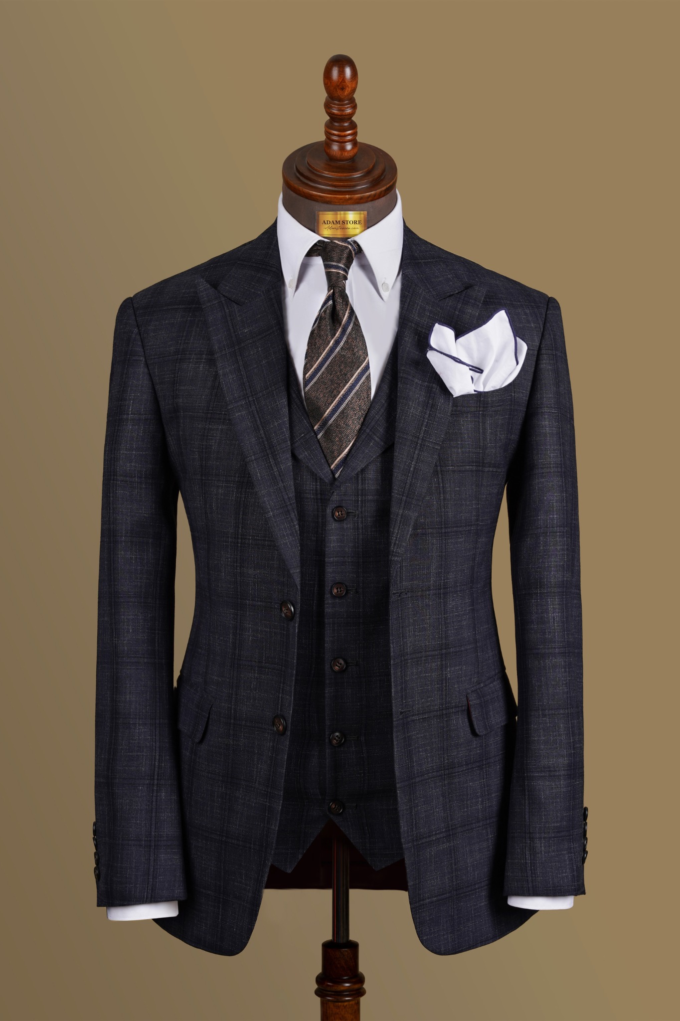 Áo Vest Ghi Kẻ cổ ve nhọn 1 hàng khuy Adam Store - Av262