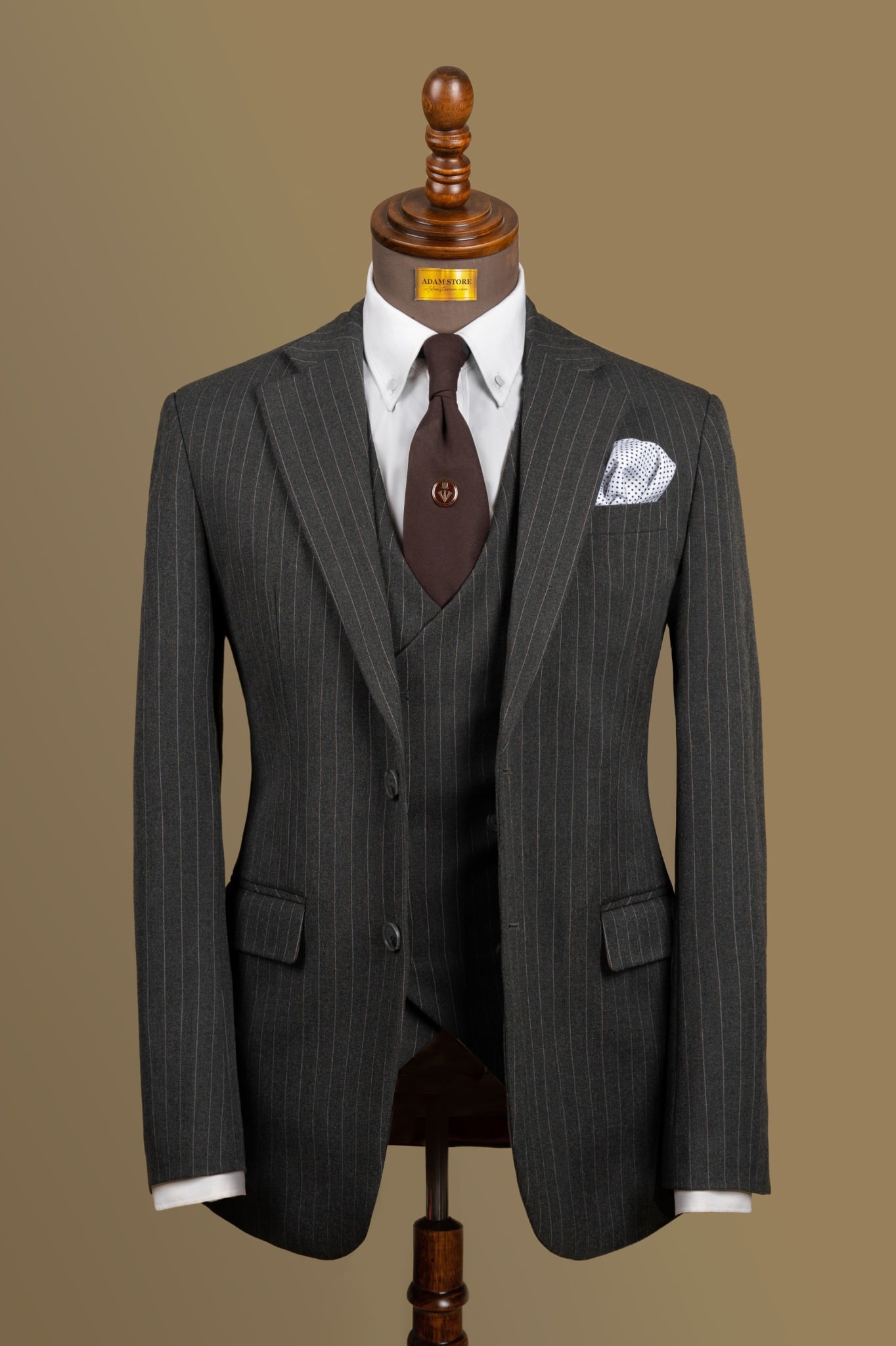 Áo Vest Ghi Tối Kẻ Sọc cổ ve khuyết 1 hàng khuy Adam Store - Av286