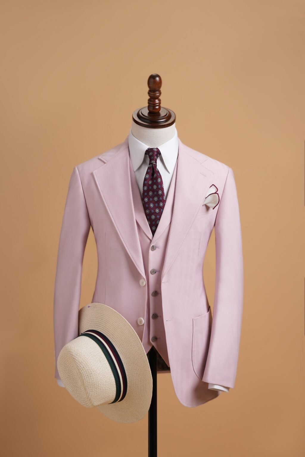 Áo vest hồng sọc chìm cổ ve khuyết 1 hàng khuy Adam Store - AV386