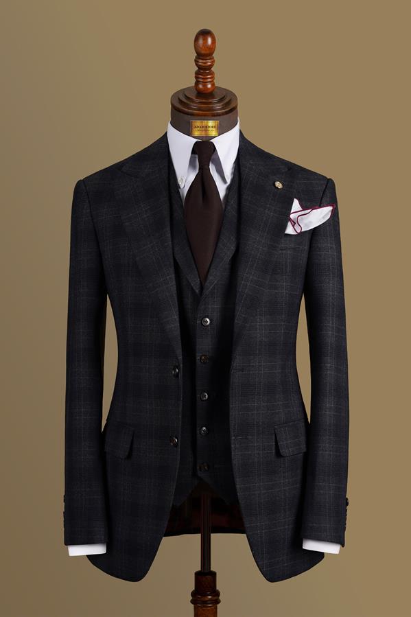 Áo Vest Xanh Ghi Kẻ cổ ve nhọn 1 hàng khuy Adam Store - Av303