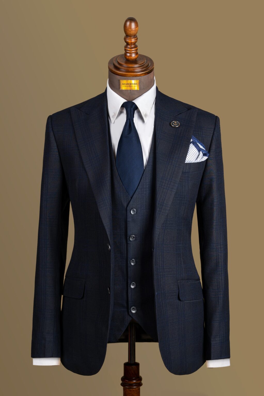 Áo Vest Xanh Kẻ Chìm cổ ve nhọn 1 hàng khuy Adam Store - Av288