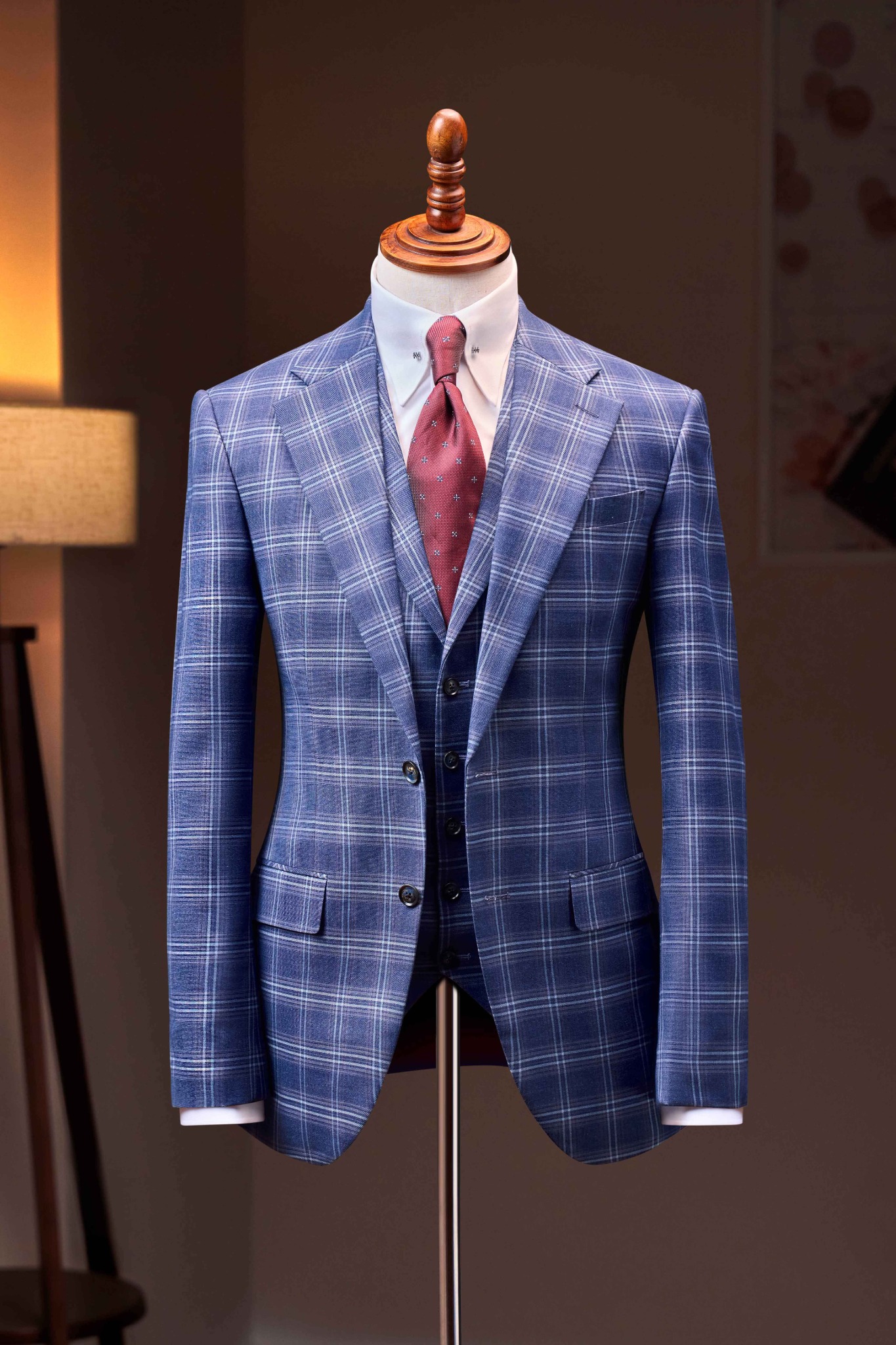 Áo Vest Xanh Kẻ Ô Trắng cổ ve khuyết 1 hàng khuy Adam Store - Av302