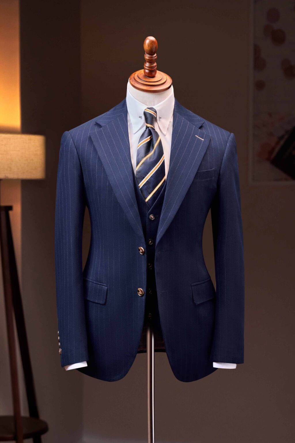 Áo vest xanh kẻ sọc cổ ve khuyết 1 hàng khuy Adam Store - AV376