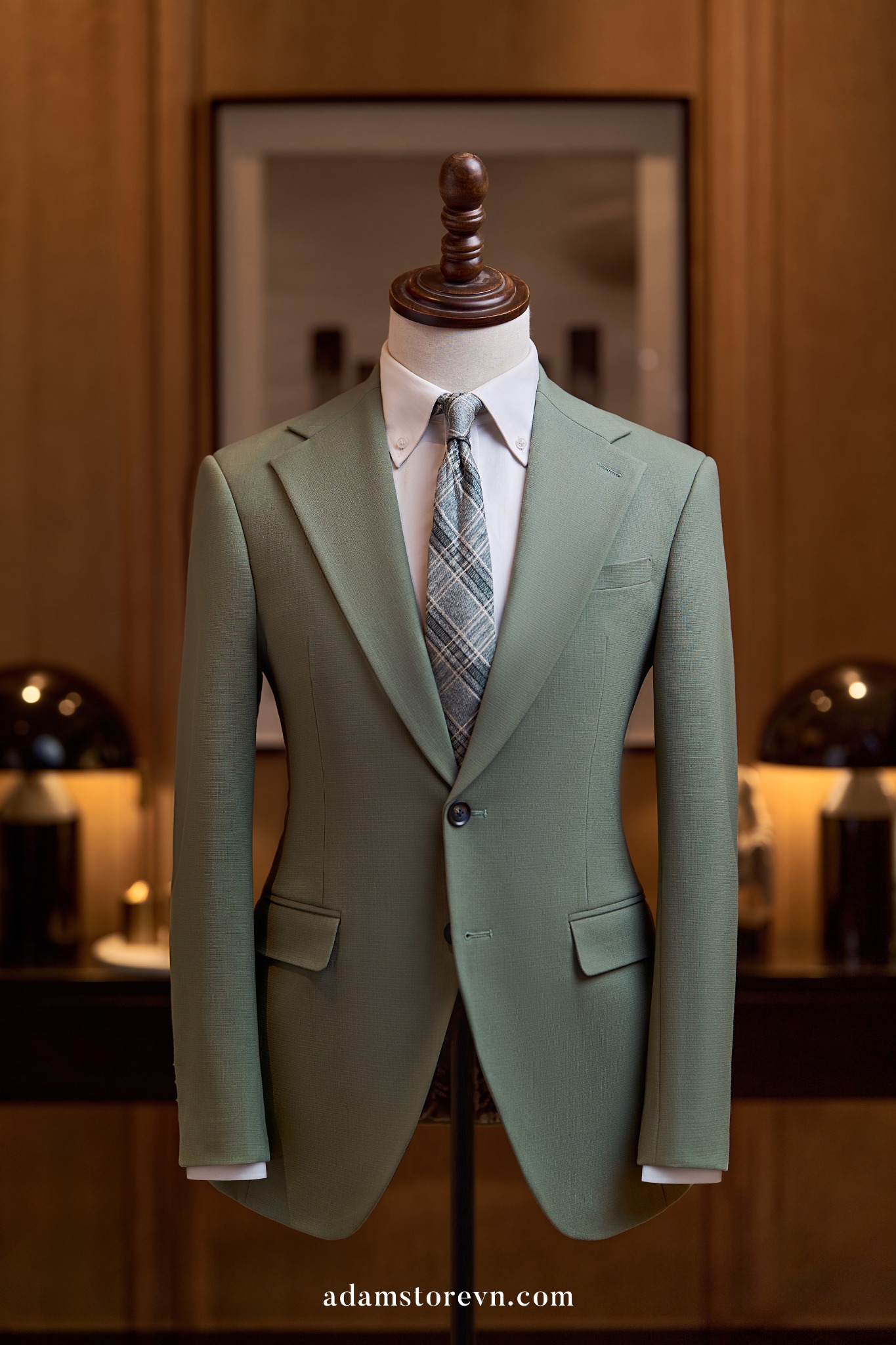 Áo vest xanh lá pastel cổ ve khuyết 1 hàng khuy Adam Store - AV414