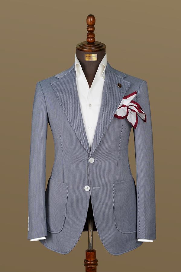 Áo Vest Xanh Sáng Họa Tiết Stripe cổ ve khuyết 1 hàng khuy Adam Store - Av333