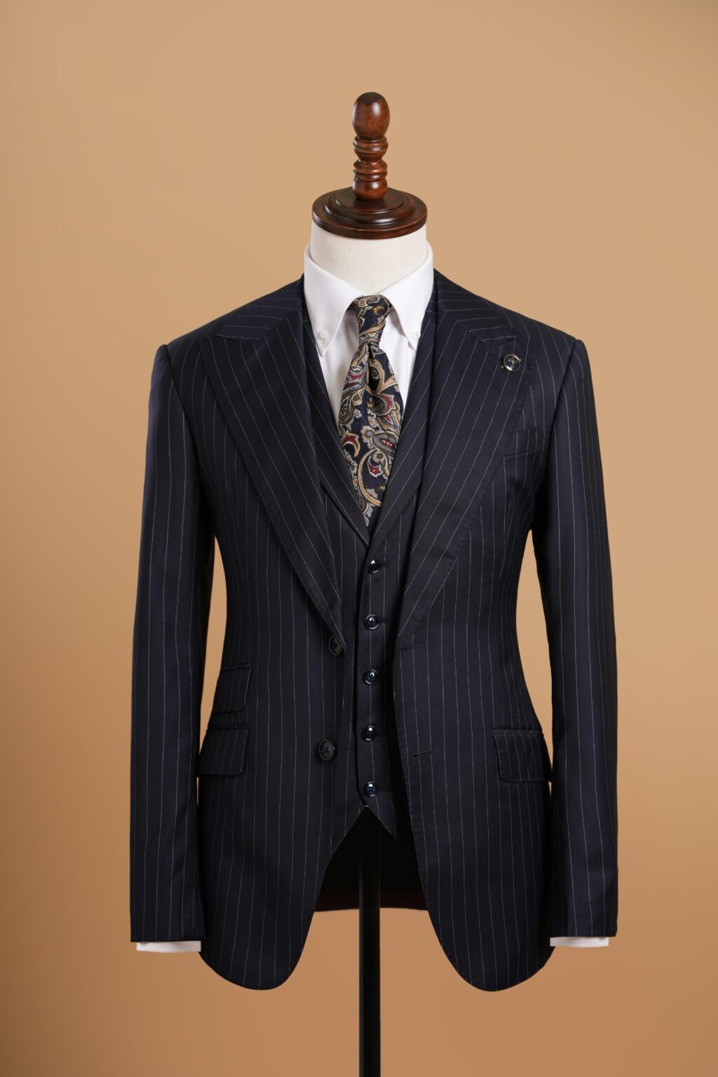 Áo Vest Xanh Sọc cổ ve nhọn 1 hàng khuy The Tuxedo - Txv252