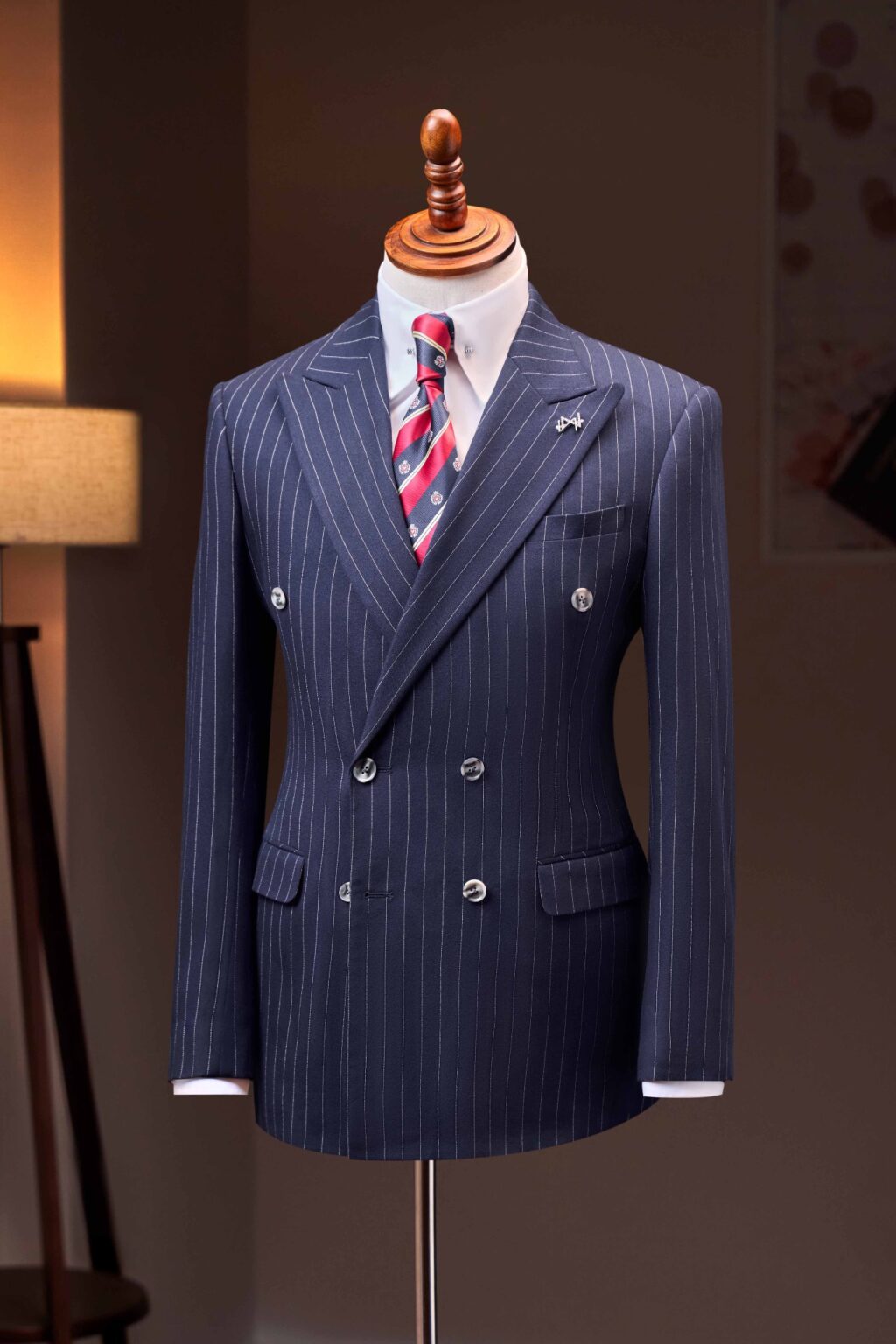 Áo vest xanh sọc trắng cổ ve nhọn 2 hàng khuy Adam Store - AV375CQ