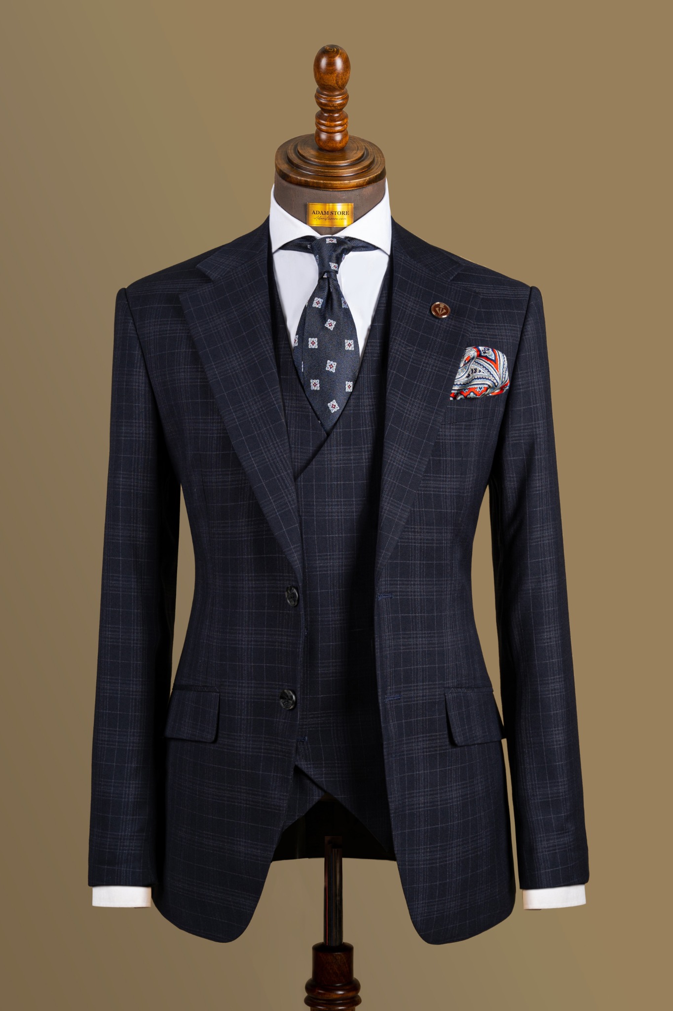 Áo Vest Xanh Tím Than Kẻ Chìm cổ ve khuyết 1 hàng khuy Adam Store - Av246