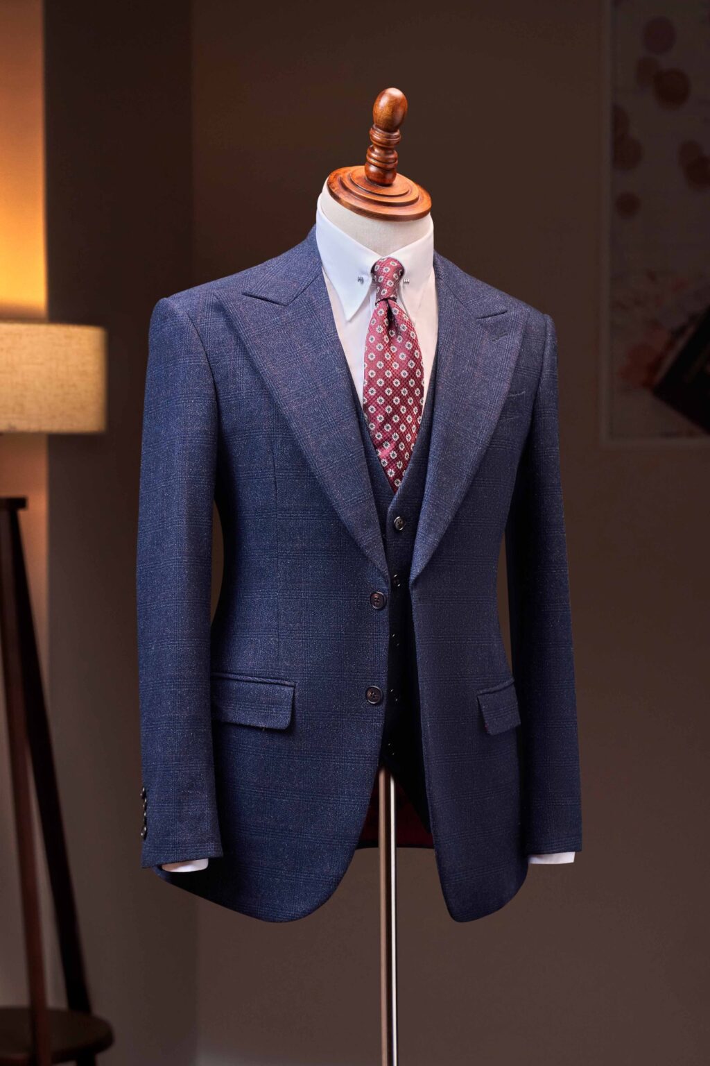 Áo vest xanh tím than kẻ đỏ cổ ve nhọn 1 hàng khuy Adam Store - AV349