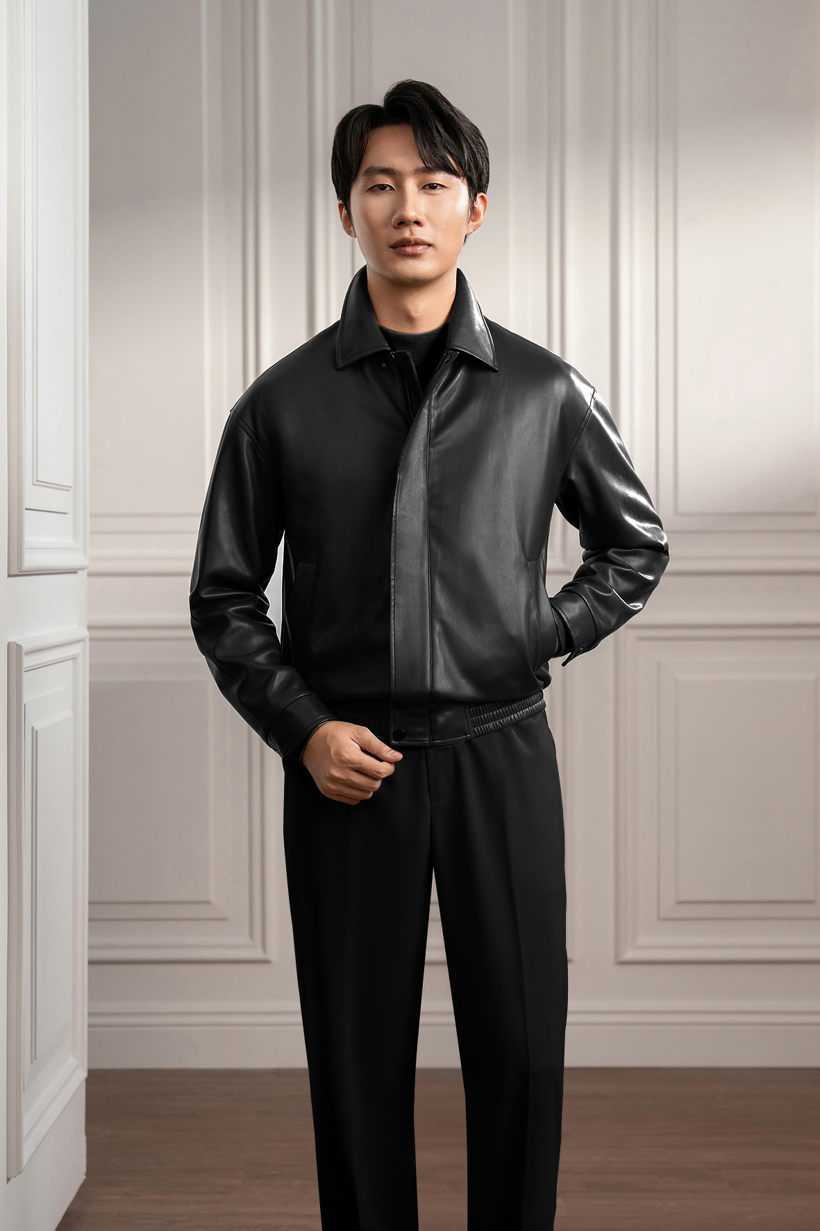 Áo khoác da đen trơn ADAM STORE – AK070D