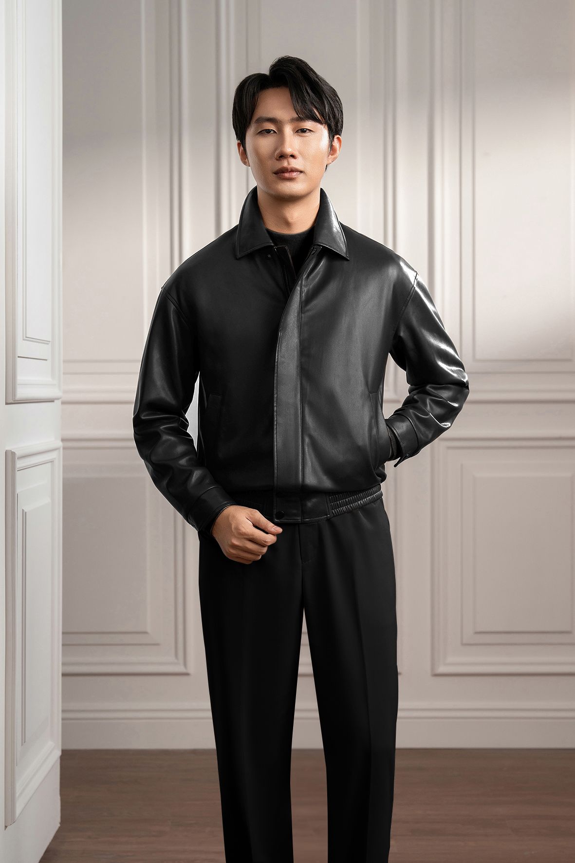 Áo khoác da đen trơn ADAM STORE – AK070D