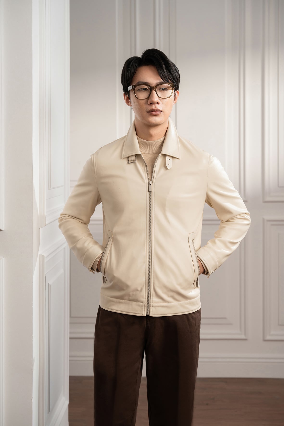 Áo khoác da trắng trơn ADAM STORE – AK069T