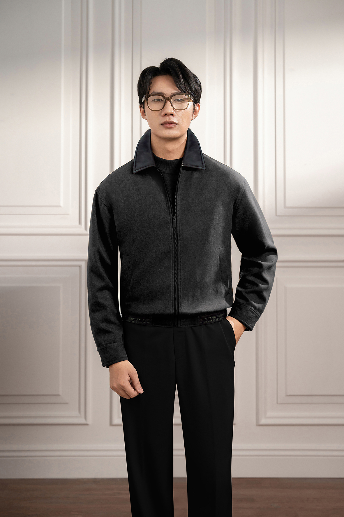 Áo khoác ghi da lộn ADAM STORE – AK073G