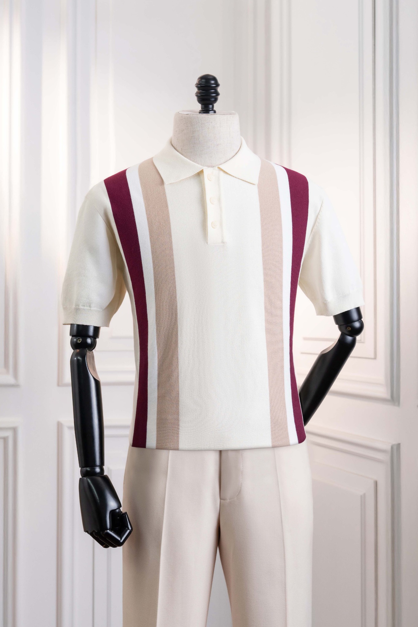 Áo mongtoghi ngắn tay be sọc nâu trắng ADAM STORE – AP206