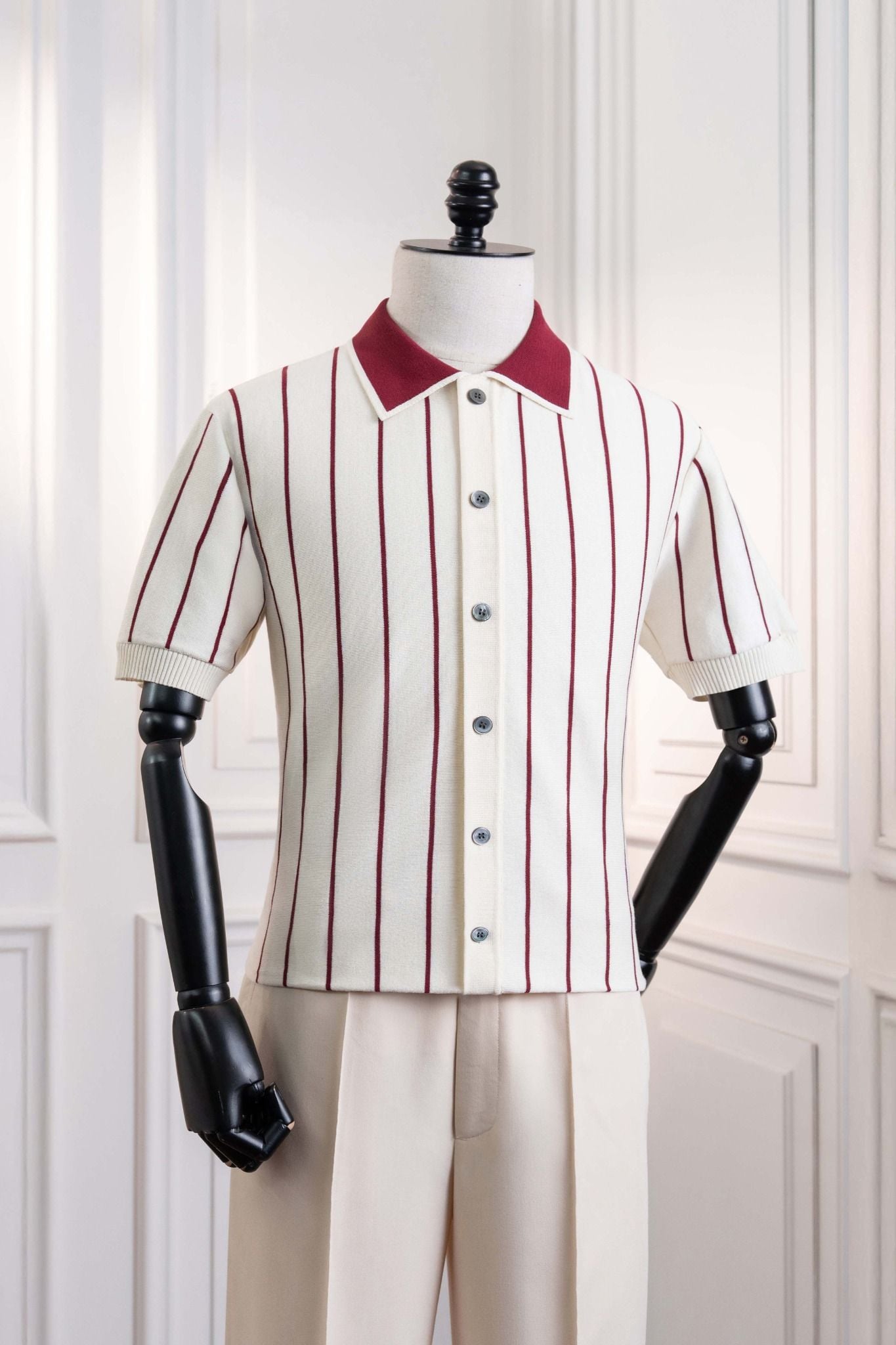 Áo mongtoghi ngắn tay trắng sọc đỏ ADAM STORE – AP237