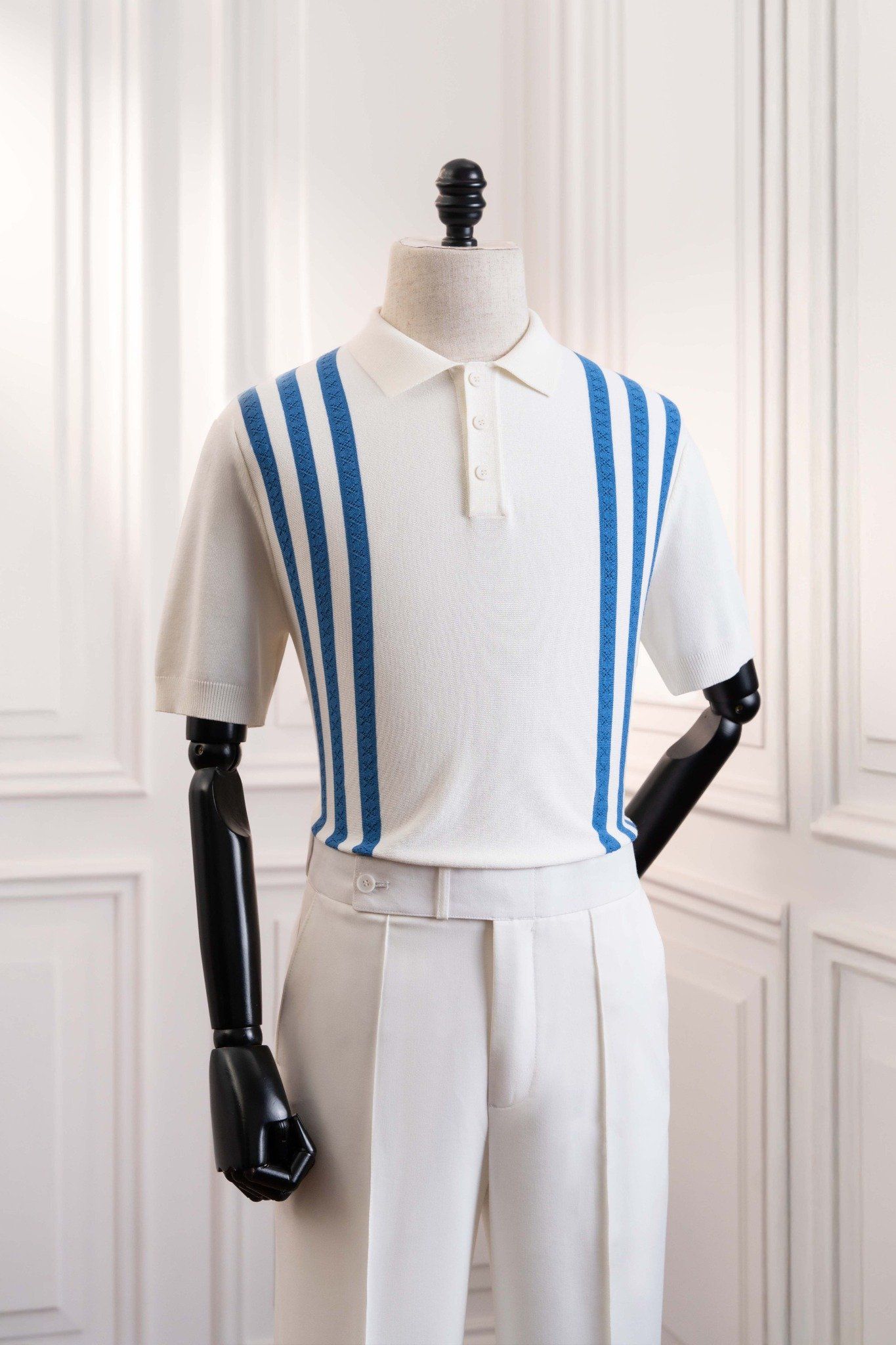 Áo mongtoghi ngắn tay trắng sọc xanh ADAM STORE – AP242