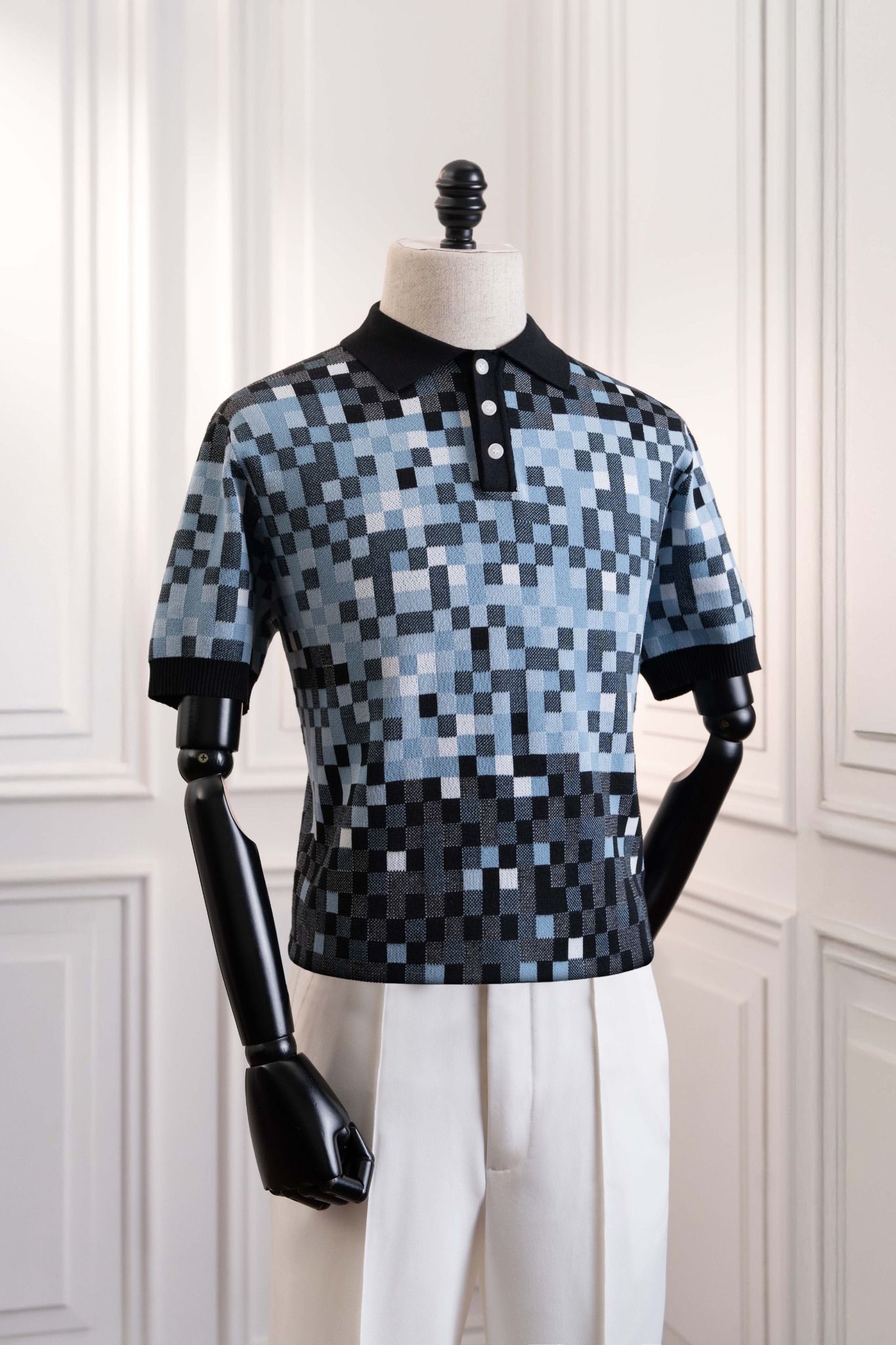 Áo mongtoghi ngắn tay xanh họa tiết ô vuông ADAM STORE – AP240