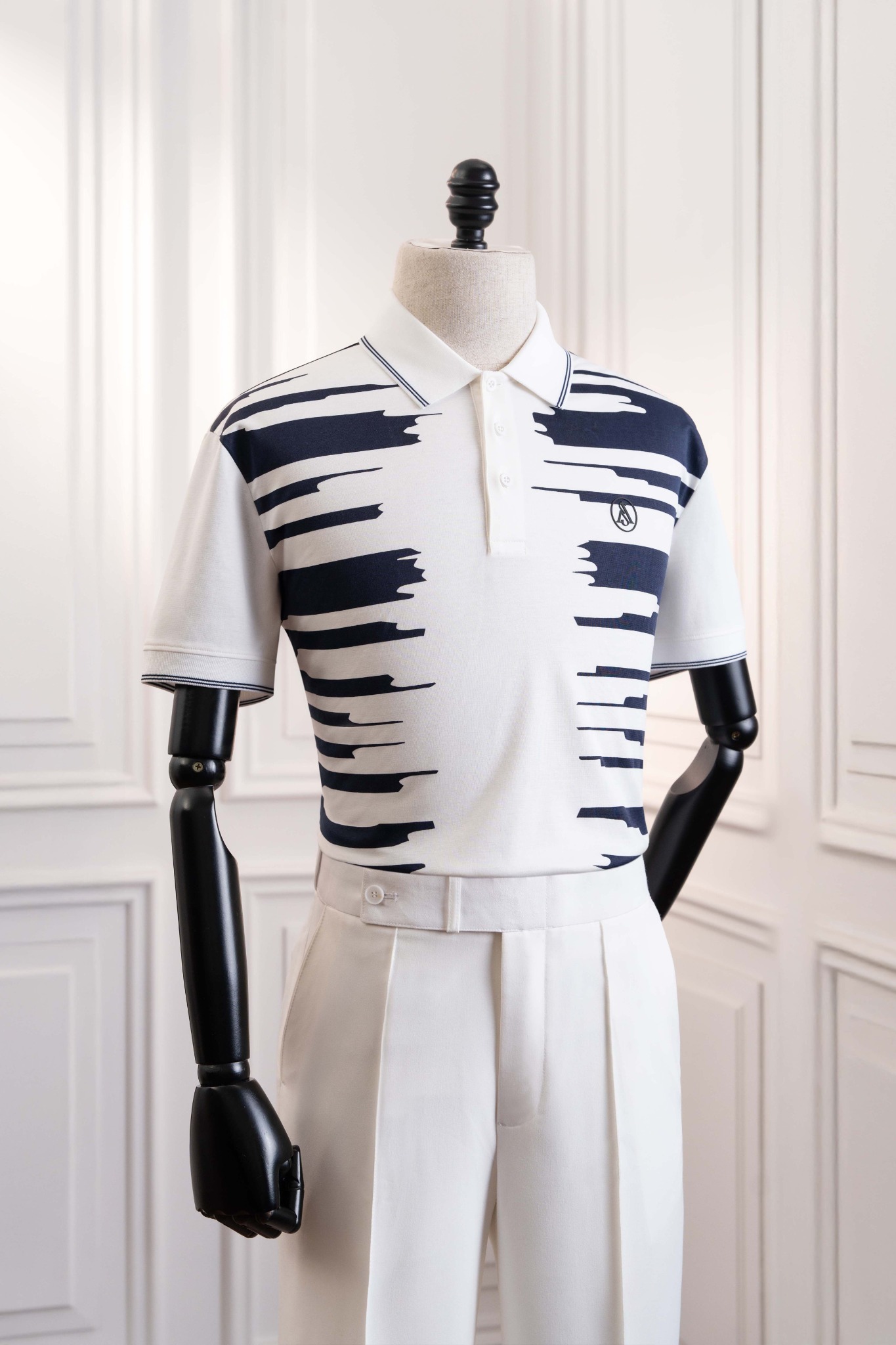 Áo polo ngắn tay trắng vằn đen Adam Store – AP220