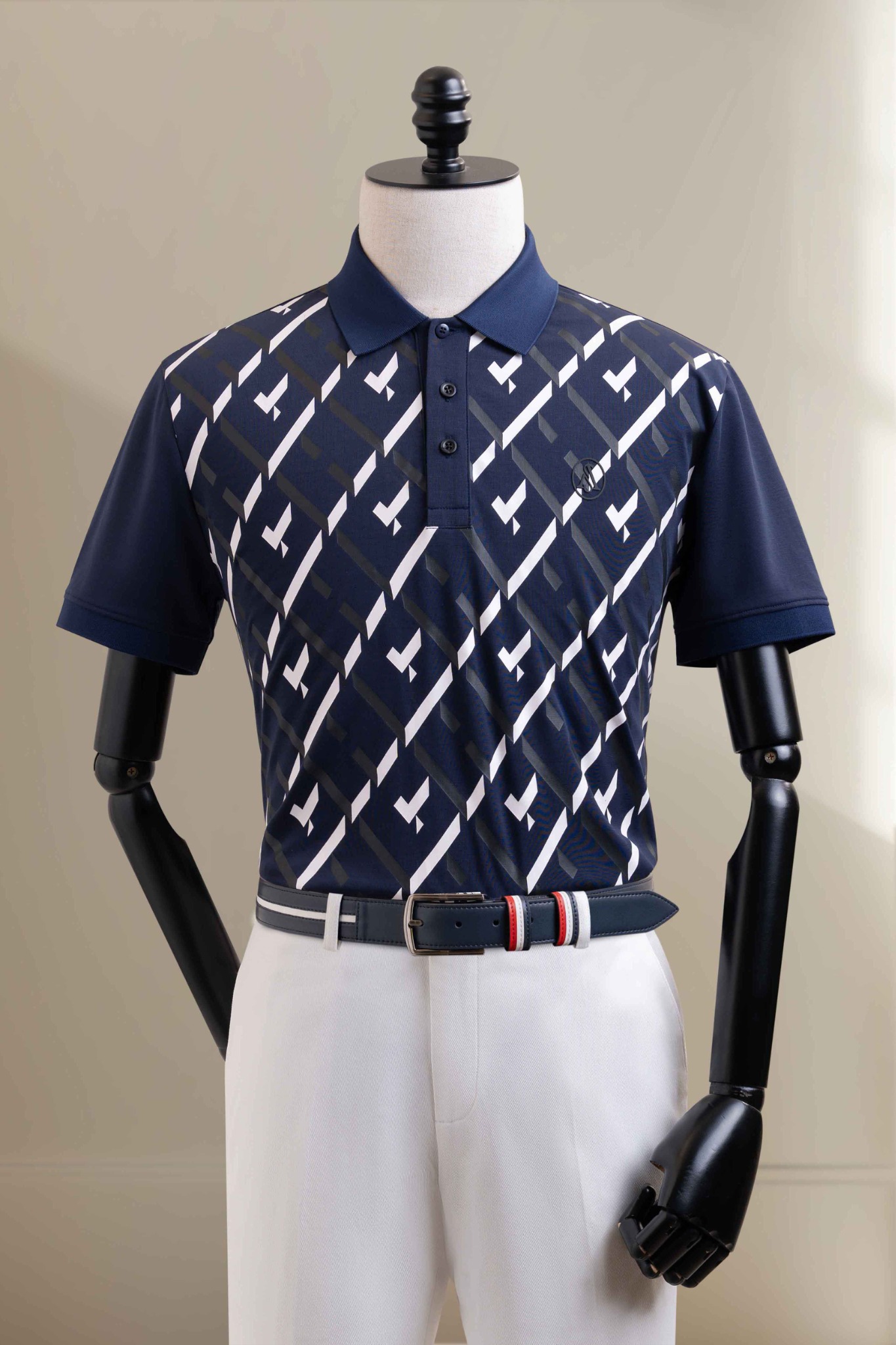 Áo polo ngắn tay xanh sọc đan chéo Adam Store – AP185