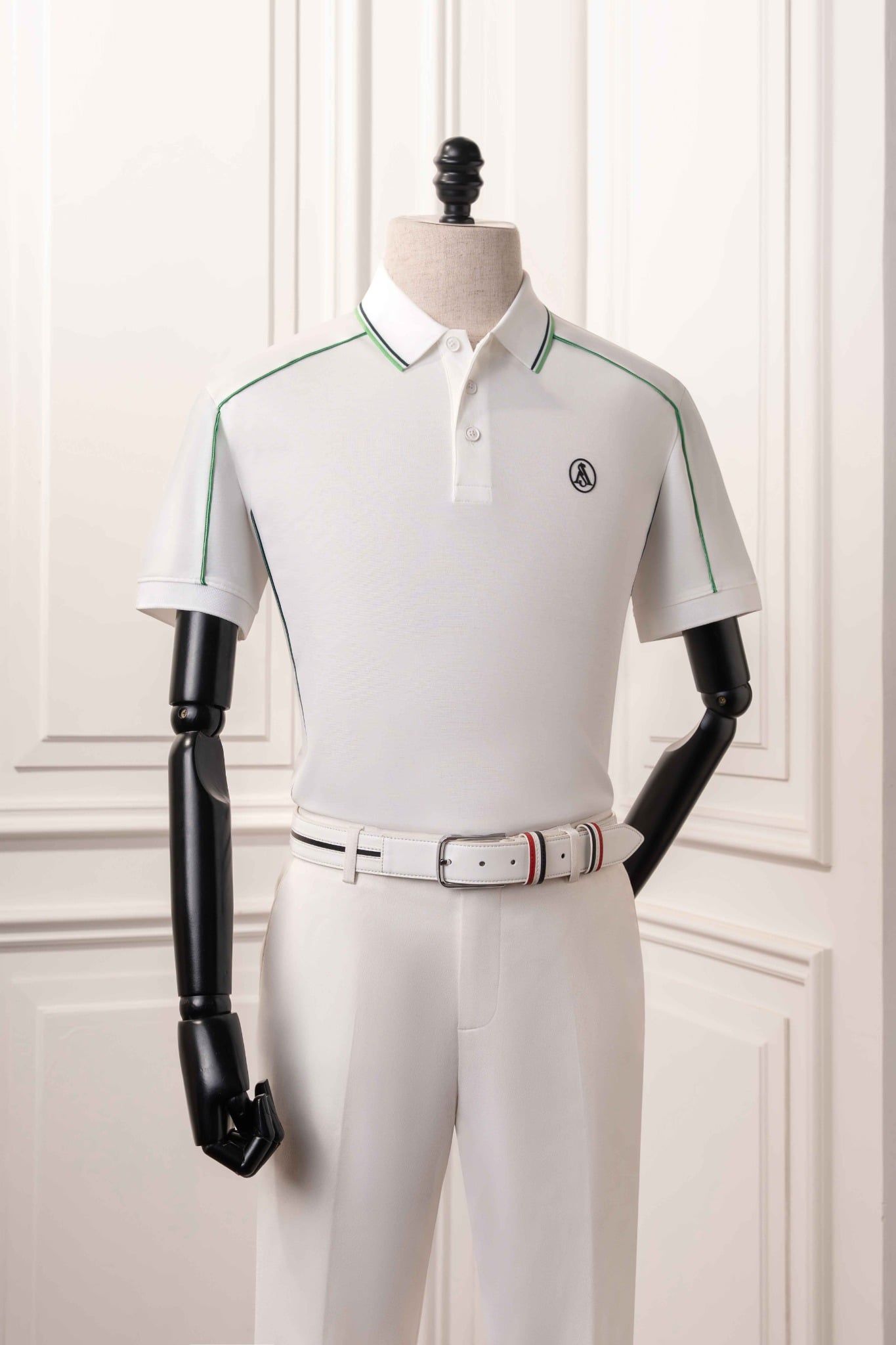 Áo polo trắng vá viền xanh – AP263