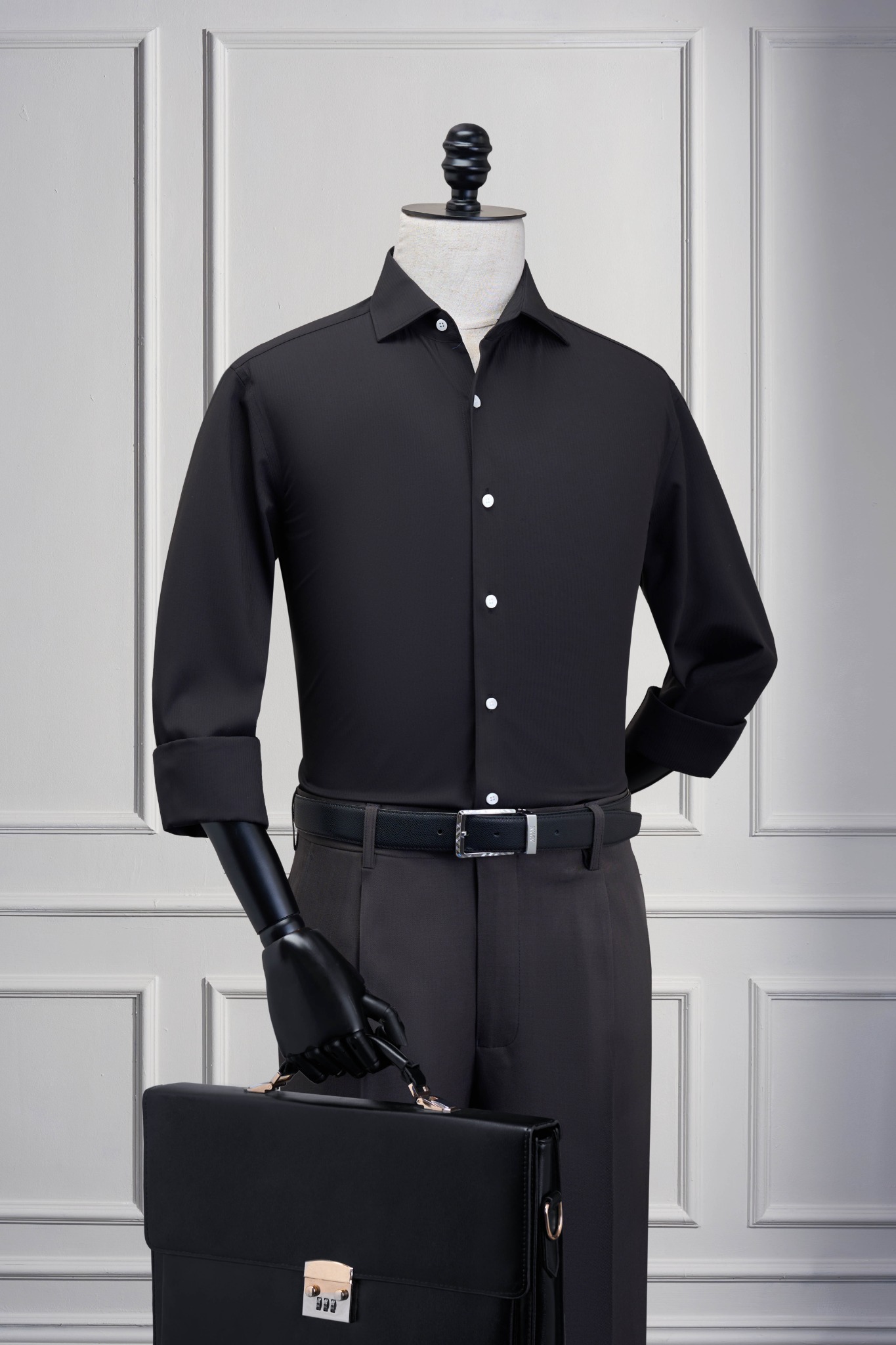 Áo sơ mi đen kẻ SMC201D