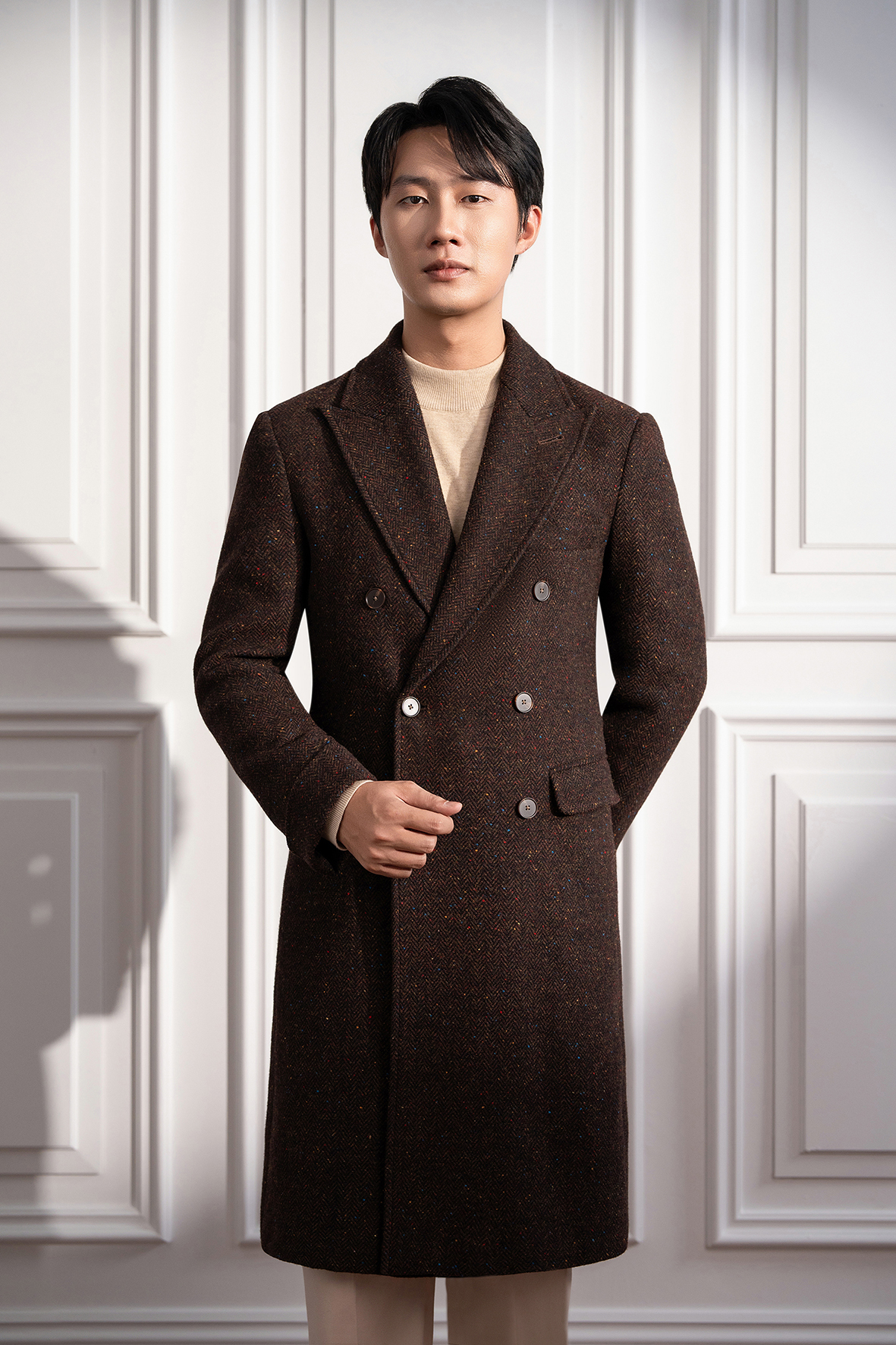 Măng tô nâu dạ dáng dài ADAM STORE – MT012