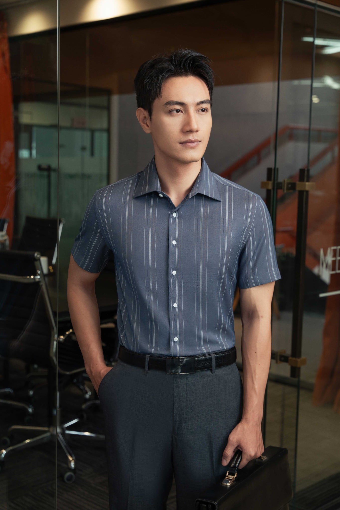 Sơ mi Ngắn Tay CT25 xanh sọc Adam Store – SNC039